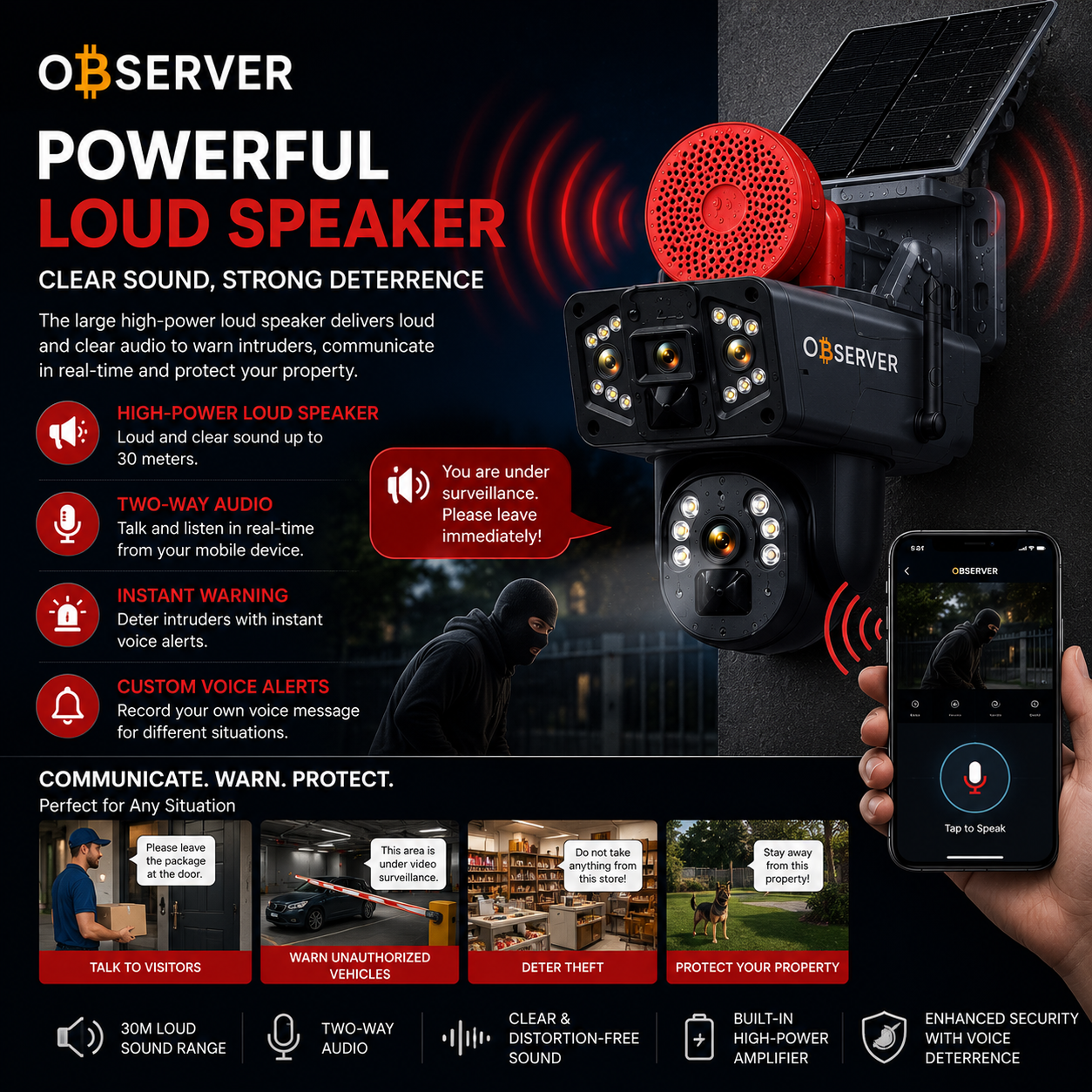 Observer Dual Lens Ultra HD Solar CCTV Camera Big Speaker - Image 4