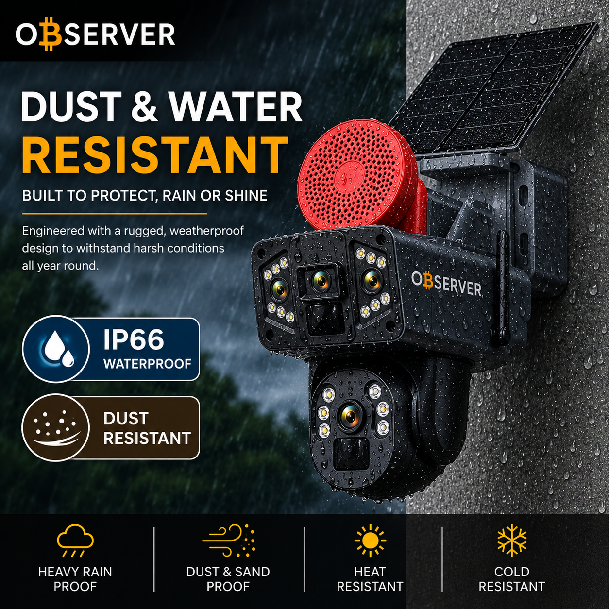 Observer Dual Lens Ultra HD Solar CCTV Camera Big Speaker - Image 3