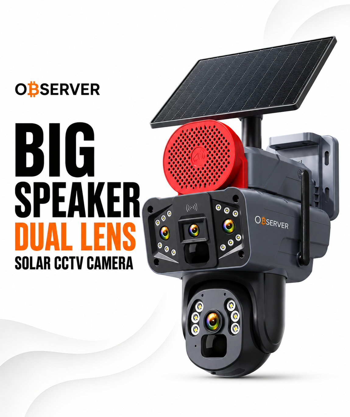 Observer Dual Lens Ultra HD Solar CCTV Camera Big Speaker - Image 5