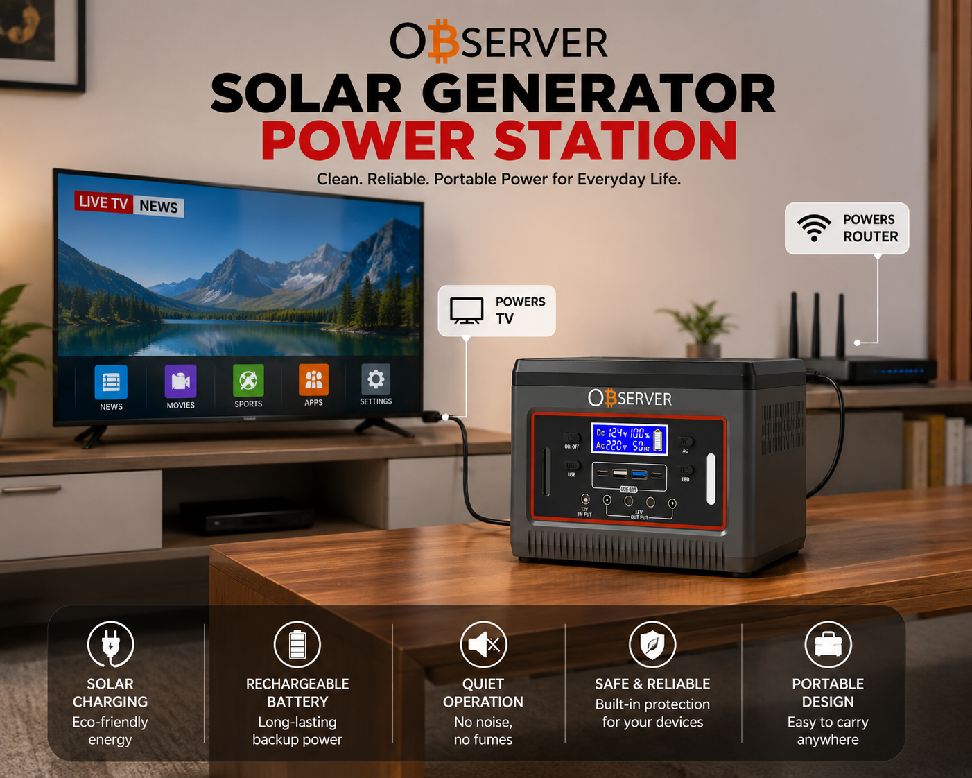 350W Solar (Generator) Power Station 240WH Lithium Battery - Image 3