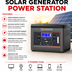 Alternative view of 350W Solar (Generator) Power Station 240WH Lithium Battery