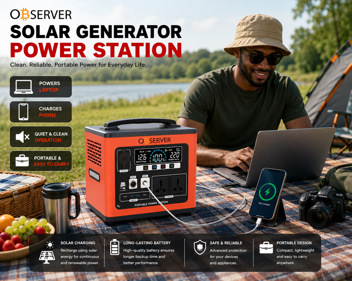 Observer 1KVA Portable Solar Power Station – 1200Wh Lithium Battery - Image 4