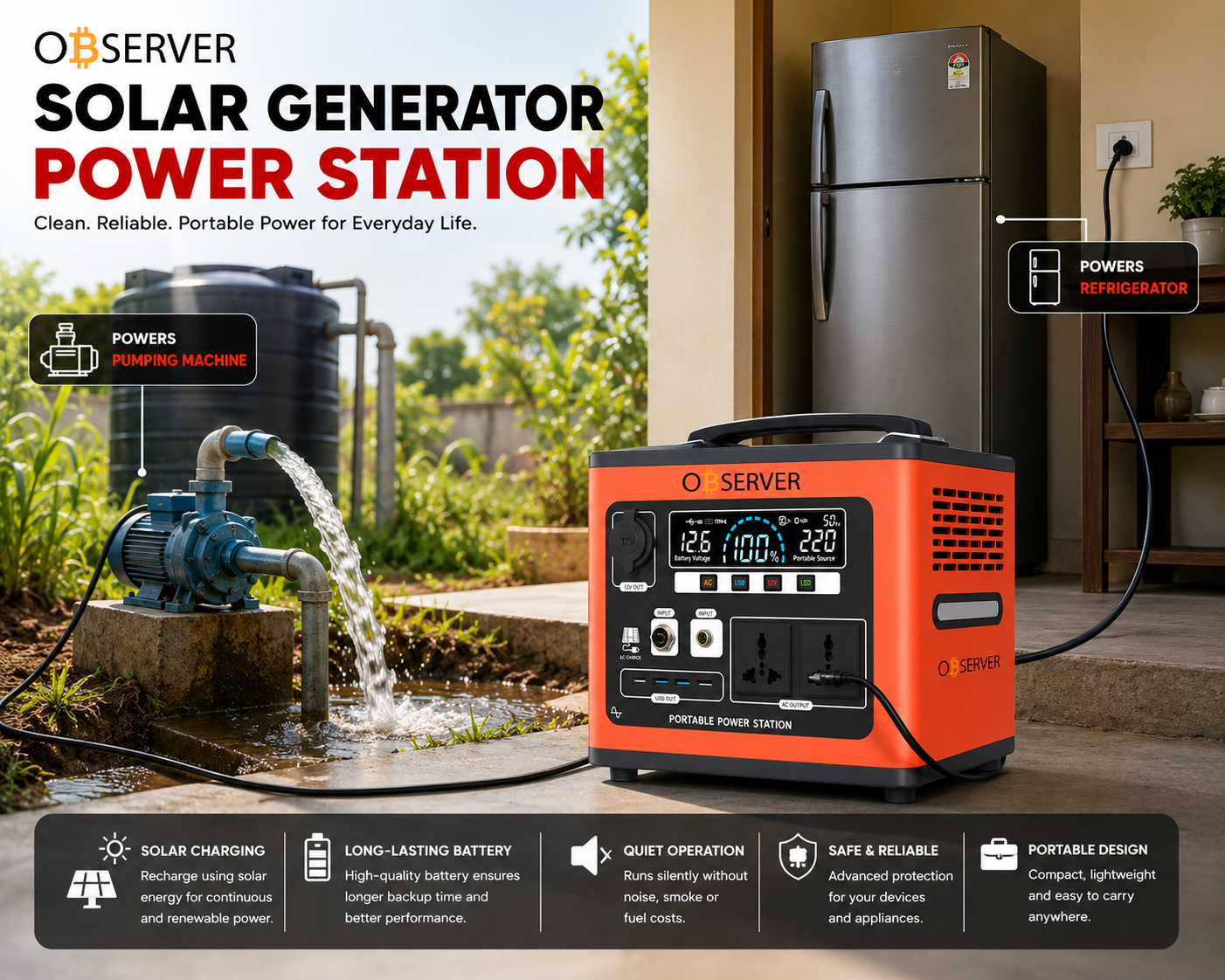 Observer 1KVA Portable Solar Power Station – 1200Wh Lithium Battery - Image 5