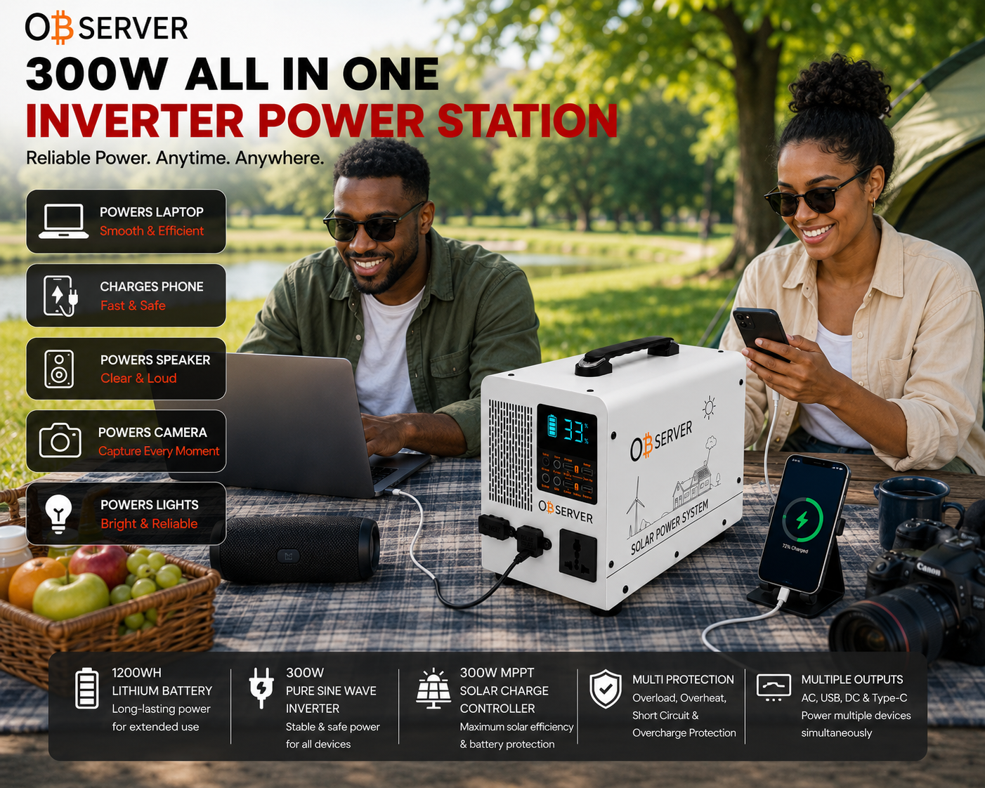 Observer 300W All-in-One Inverter Power Station - 1200WH Lithium Battery - Image 5