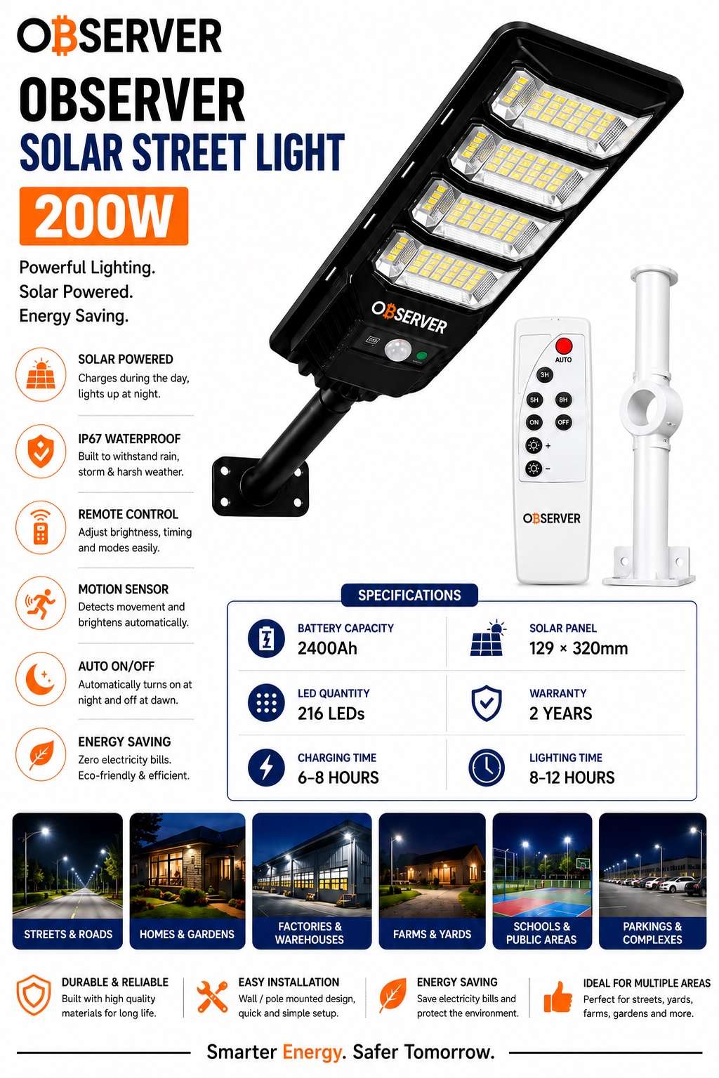 Observer 200W Solar Street Light - Image 2